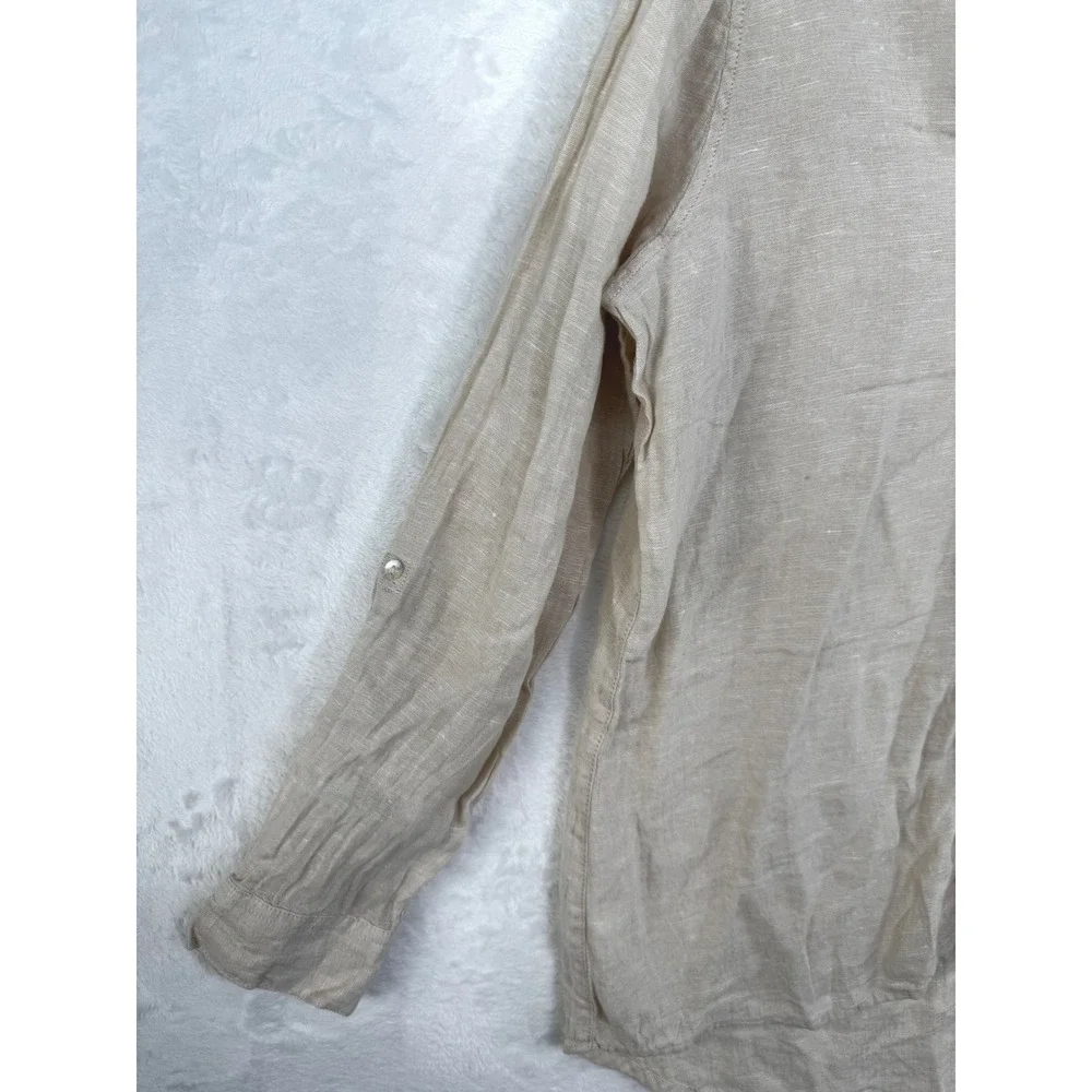 Sigrid Olsen Mens Oatmeal Beige 100% Linen Long Sleeve Button Down Shirt Size M